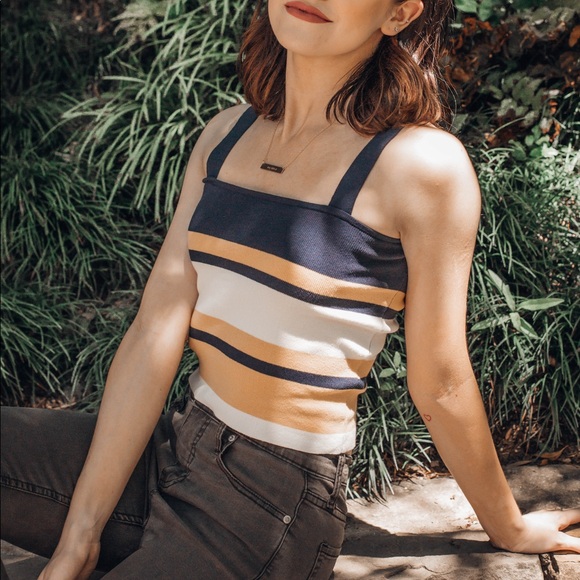 NEW // Striped Crop Top - Mustard/Navy - Picture 5 of 7